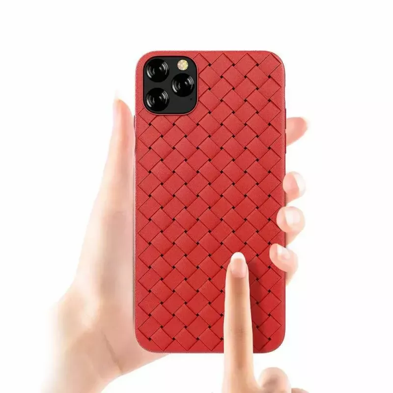 Miękkie etui na telefon Devia do iPhone 11 Pro — pleciony wzór, czerwone