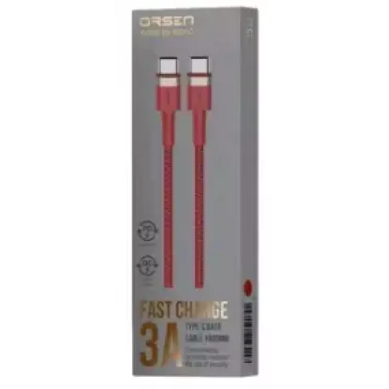 Kabel USB-C na USB-C Orsen S53, 1 m, 3 A, czerwony
