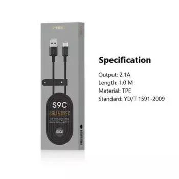 Kabel USB-A – USB-C Orsen S9C 1 m, 2,1 A, czarny
