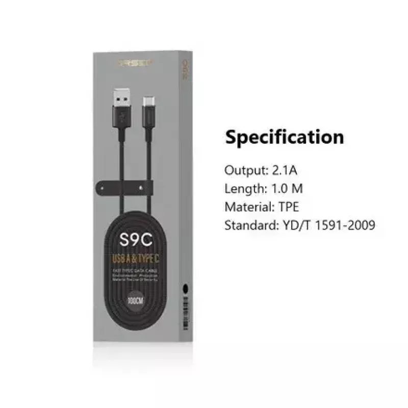Kabel USB-A – USB-C Orsen S9C 1 m, 2,1 A, czarny