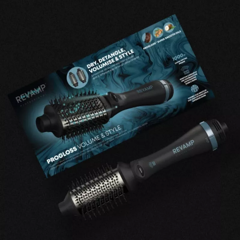 Revamp Progloss Volume & Style Hot Brush Style Hot Air Brush Ciepła Czarna 1000 W 3 m