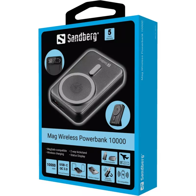 Przenośny powerbank Sandberg Mag Wireless Powerbank 10000, 10000 mAh