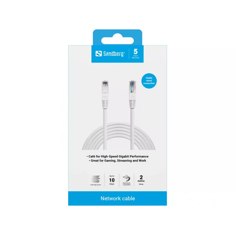 Kabel sieciowy Sandberg UTP Cat6 RJ-45 2m Biały