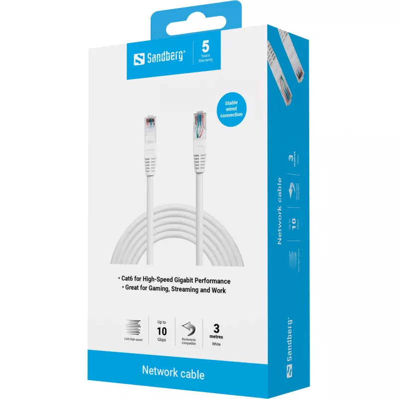 Kabel sieciowy Sandberg UTP Cat6 RJ-45 3 m Biały