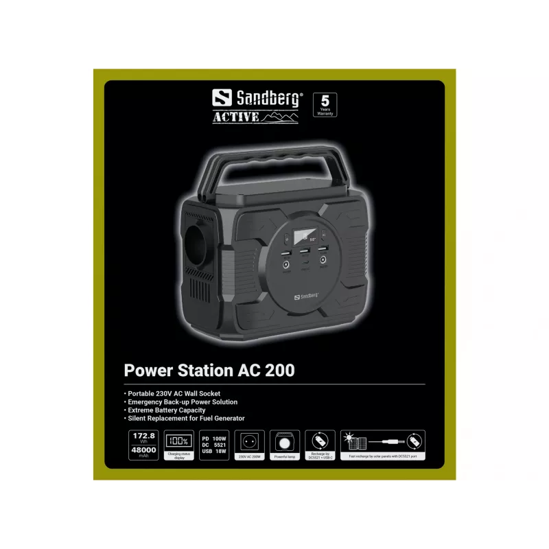 Przenośna bateria Sandberg Power Station AC 200, 48000 mAh