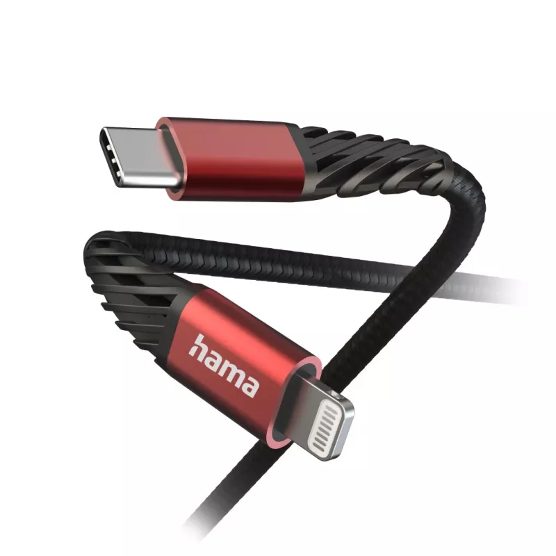 Hama Extreme Lightning to USB C kabel 1.5m 3A Czarny czerwony