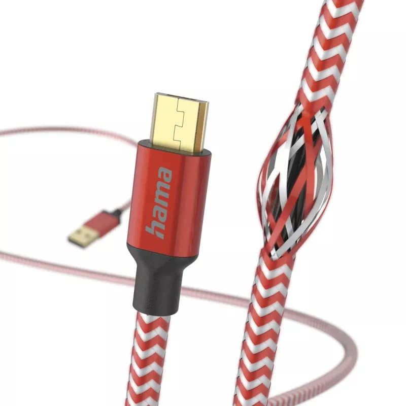 Hama Reflective kabel USB USB 2.0 1,5 m USB A Micro-USB B Czerwony