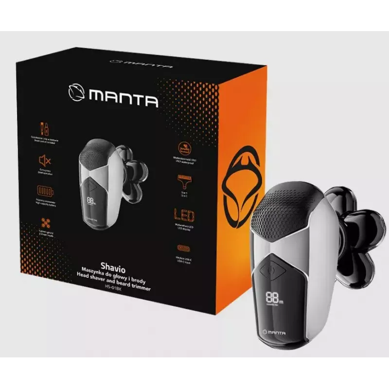Manta HS-01BK Shavio zestaw do golenia głowy i brody, czarny/chrom