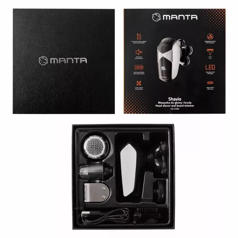 Manta HS-01BK Shavio zestaw do golenia głowy i brody, czarny/chrom