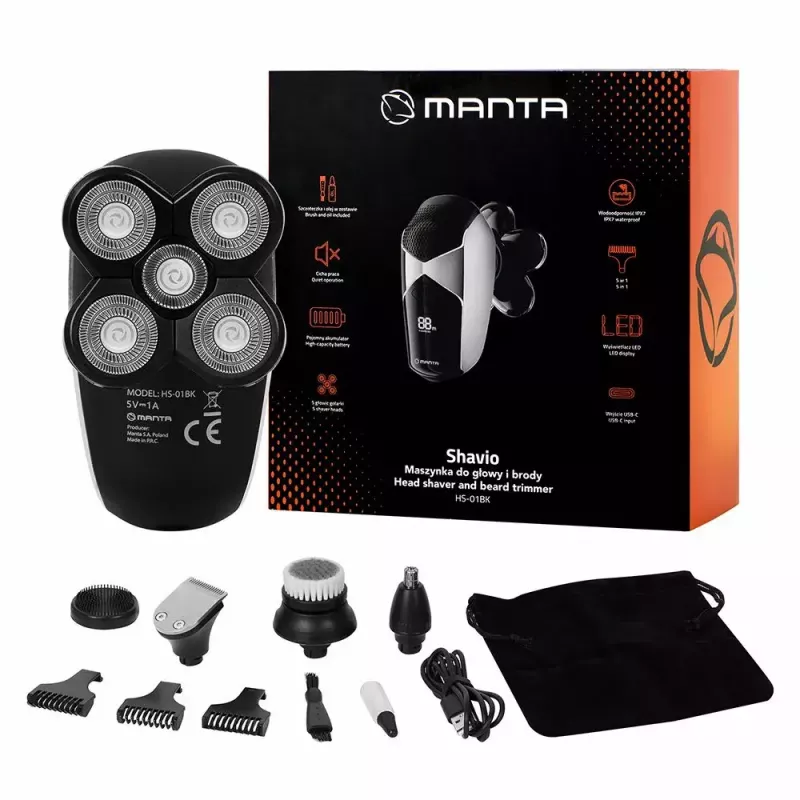 Manta HS-01BK Shavio zestaw do golenia głowy i brody, czarny/chrom