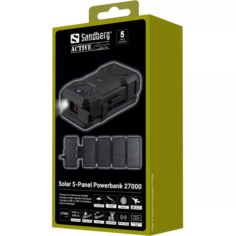 Przenośny powerbank Solarny Sandberg 5-Panel 27000 mAh