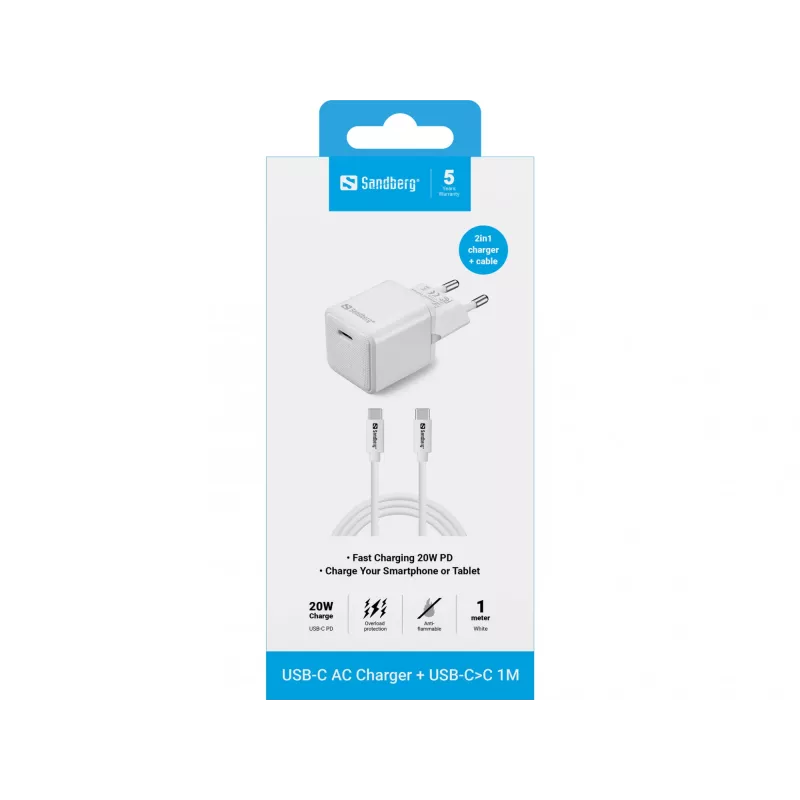 Sandberg USB-C 20W Charger Indoor AC 1M kabel Fast Charging