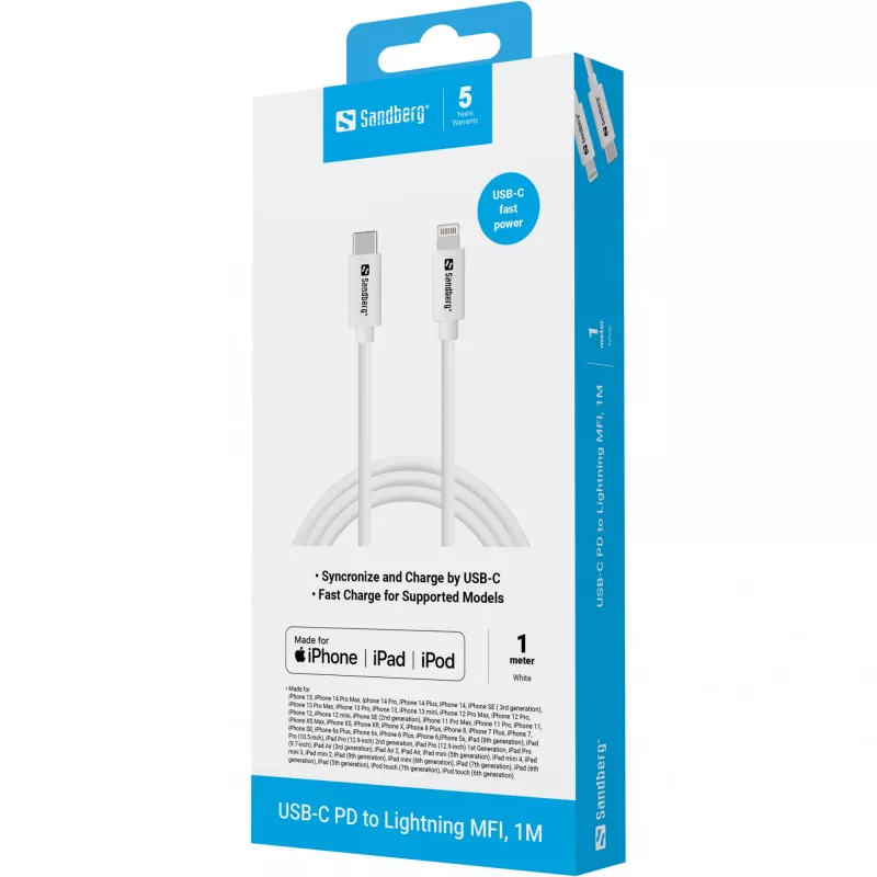 Sandberg USB-C PD do Lightning MFI 1M kabel 1m Lightning USB C