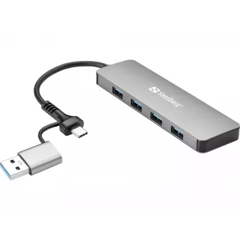 Sandberg USB-C/A do 4xUSB 3.0 Hub Aluminium 5000 Mbit/s