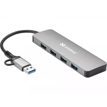Sandberg USB-C/A do 4xUSB 3.0 Hub Aluminium 5000 Mbit/s