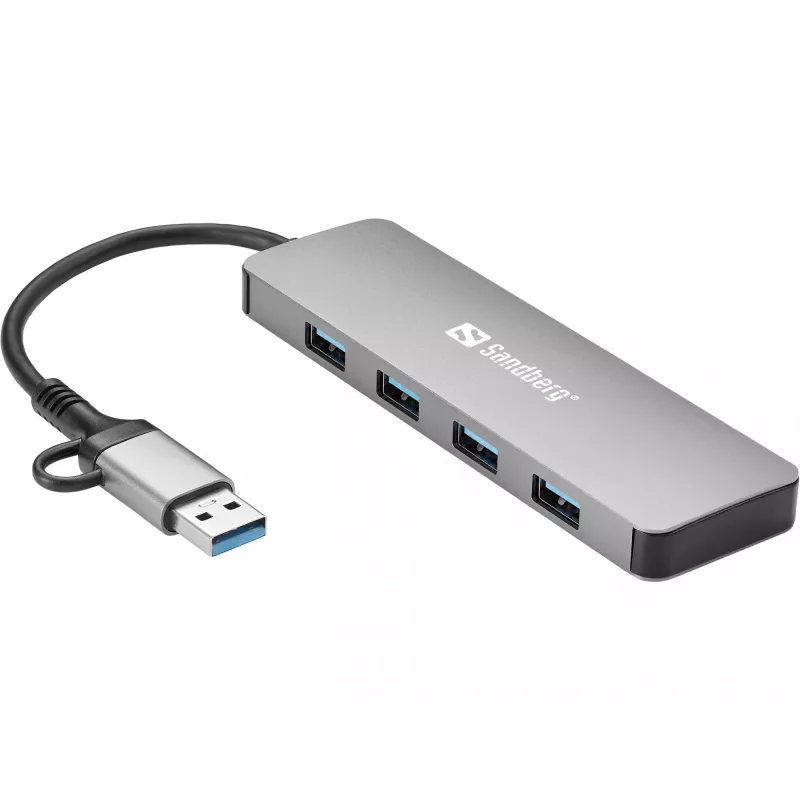 Sandberg USB-C/A do 4xUSB 3.0 Hub Aluminium 5000 Mbit/s
