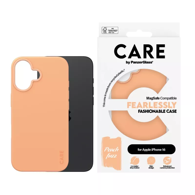 PanzerGlass CARE by ® modne etui Peachy z MagSafe iPhone 16 Transparentny