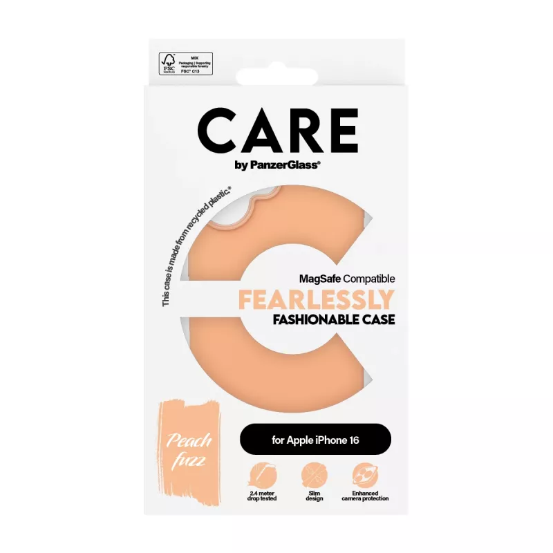 PanzerGlass CARE by ® modne etui Peachy z MagSafe iPhone 16 Transparentny