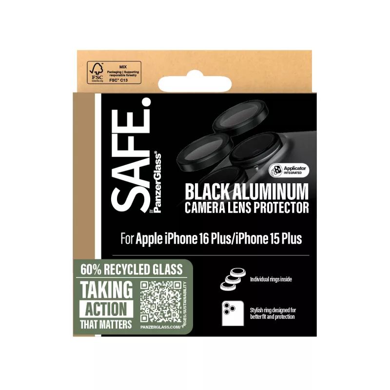 PanzerGlass SAFE. by ® Osłona obiektywu aparatu Czarny iPhone 16 | 16 Plus
