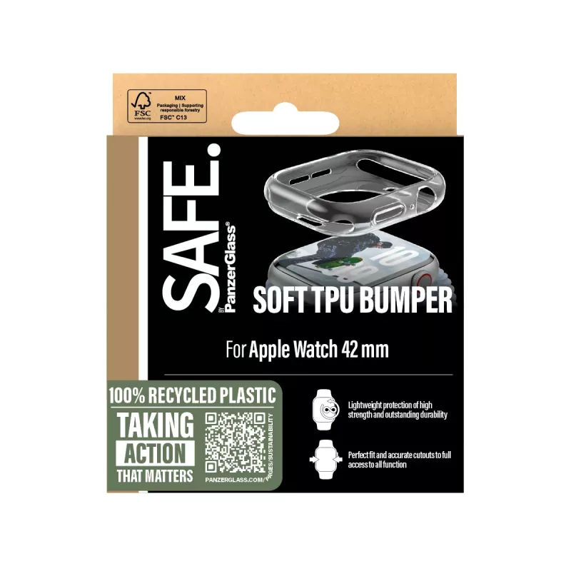 PanzerGlass SAFE. by ® TPU Bumper Transparent Apple Watch Series 11 | 10 | 42mm