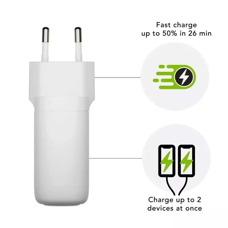 Ładowarka d bramante re-charge Pro EU – Wewnętrzna AC 110–240 V, USB‑C 65 W + USB‑A 18 W, Biała
