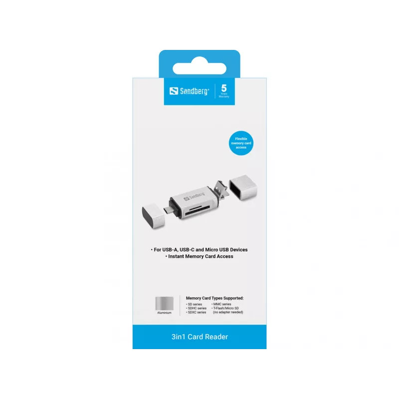 Sandberg Card Reader USB-C+USB+MicroUSB