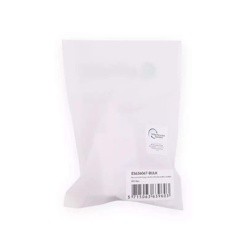 eSTUFF Ładowarka domowa USB-C PD 67W GaN Wtyczka UK - Biała - 100% plastik z recyklingu