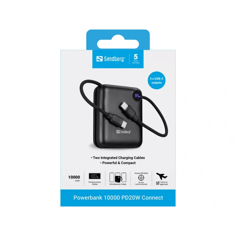 Przenośna ładowarka Sandberg Powerbank 10000 PD20W Connect, 10000 mAh
