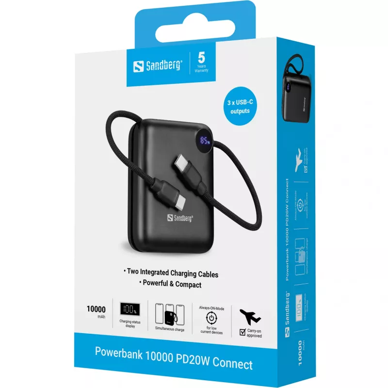 Przenośna ładowarka Sandberg Powerbank 10000 PD20W Connect, 10000 mAh