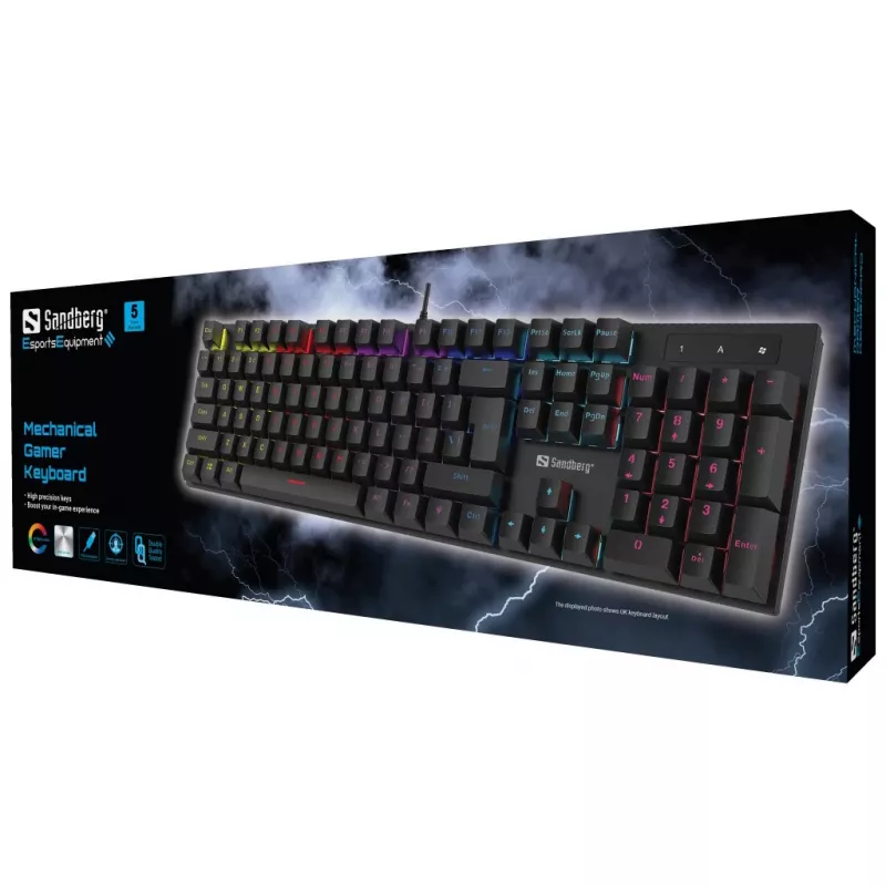 Sandberg Mechanical Gamer klawiatura GERMAN Full-size Wired USB Mechanical QWERTZ RGB LED