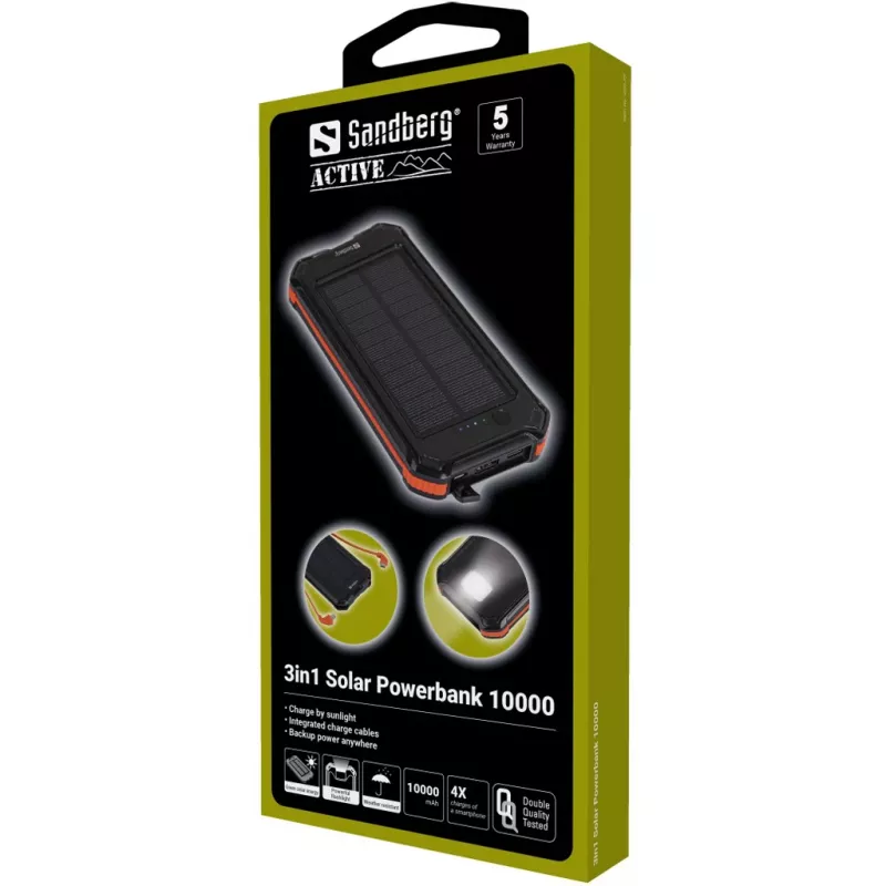 Powerbank Sandberg 3in1 Solar Powerbank 10000 10000 mAh 2A Czarny