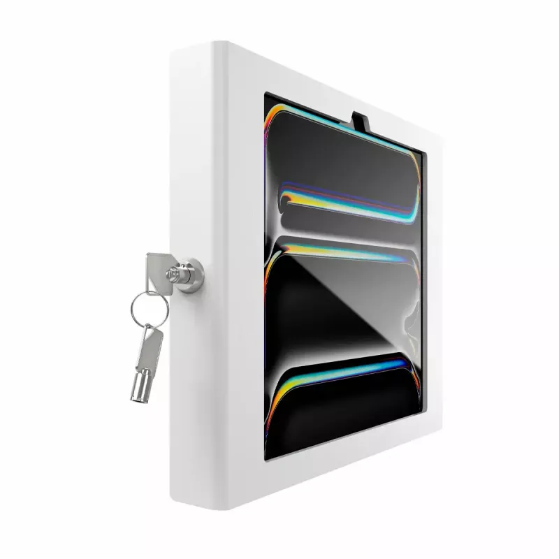 Obudowa ścienna zabezpieczająca dla iPada Pro 11 cali — Maclocks Compulocks Apex dla M4 i M5, biała, zawiera 2 klucze