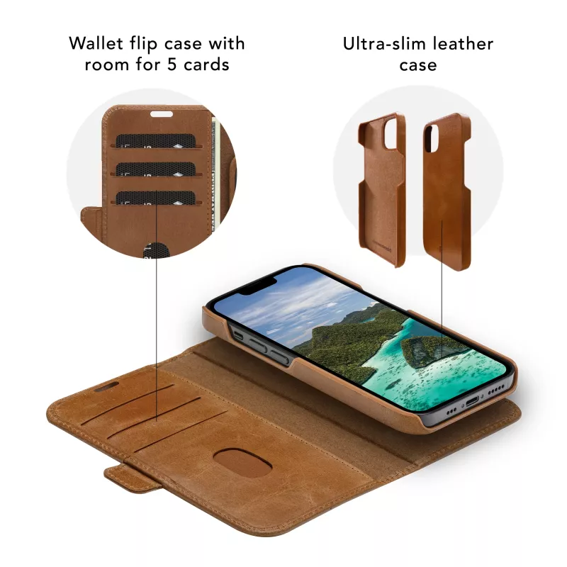 Etui Folio dbramante1928 Lynge iPhone 14 Plus Tan 3 kieszenie na karty