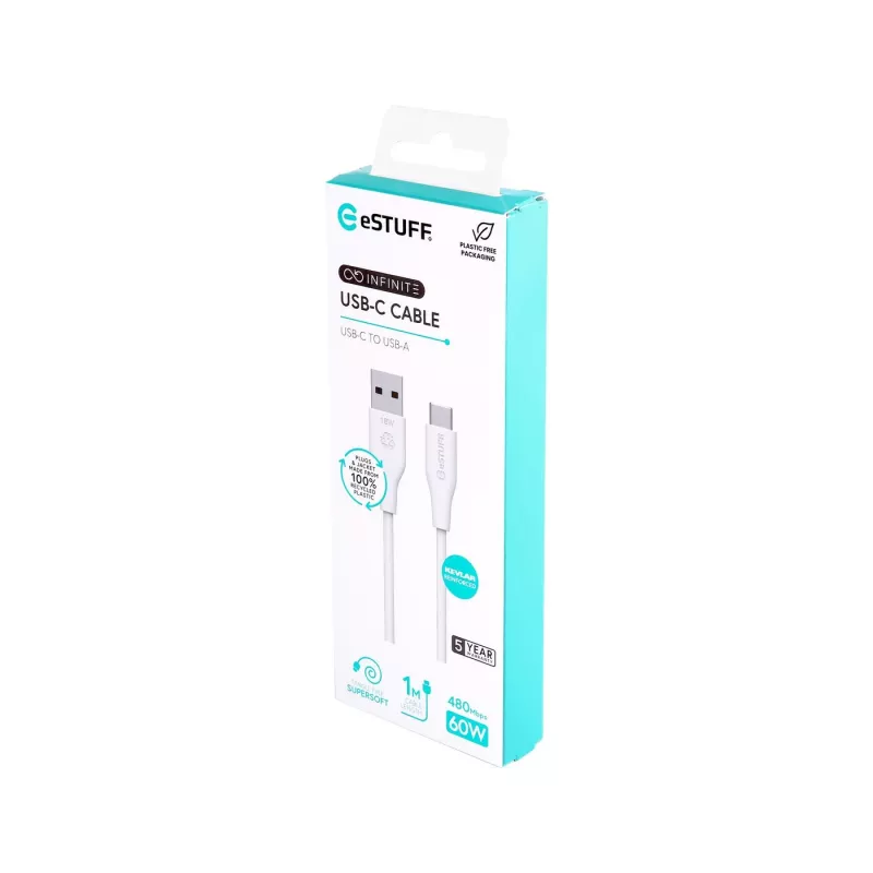 Kabel USB eSTUFF ES605170 1m USB C na USB A USB 2.0 Biały