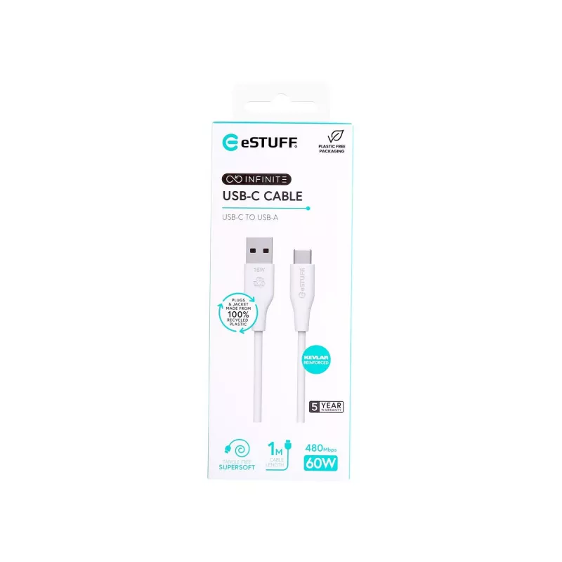 Kabel USB eSTUFF ES605170 1m USB C na USB A USB 2.0 Biały