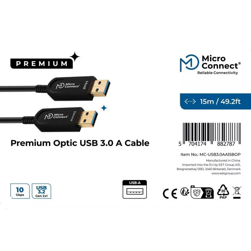 Kabel USB Microconnect USB3.0AA10BOP 10 m USB 3.2 Gen 1 Czarny