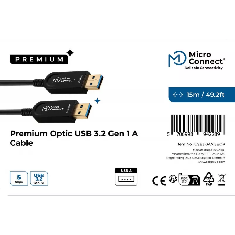 Microconnect USB3.0AA15BOP kabel USB USB 3.2 Gen 1 (3.1 Gen 1) 15 m USB A Czarny