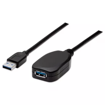 Manhattan USB-A do USB-A Przedłużacz, 5m, Męski na Żeński, Aktywny, 5 Gb/s (USB 3.2 Gen1 aka USB 3.0), Wbudowany Repetytor, SuperSpeed USB, Czarny, Trzyletnia Gwarancja, Odpowiednik USB2AAEXT5M.