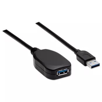 Manhattan USB-A do USB-A Przedłużacz, 5m, Męski na Żeński, Aktywny, 5 Gb/s (USB 3.2 Gen1 aka USB 3.0), Wbudowany Repetytor, SuperSpeed USB, Czarny, Trzyletnia Gwarancja, Odpowiednik USB2AAEXT5M.