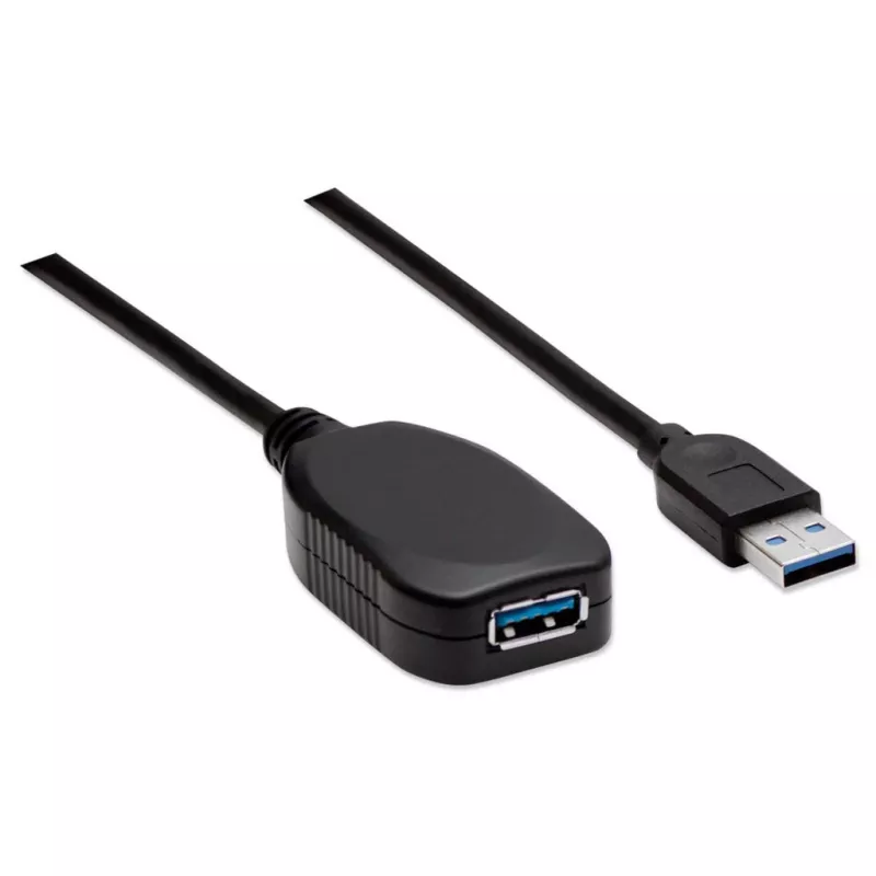 Manhattan USB-A do USB-A Przedłużacz, 5m, Męski na Żeński, Aktywny, 5 Gb/s (USB 3.2 Gen1 aka USB 3.0), Wbudowany Repetytor, SuperSpeed USB, Czarny, Trzyletnia Gwarancja, Odpowiednik USB2AAEXT5M.