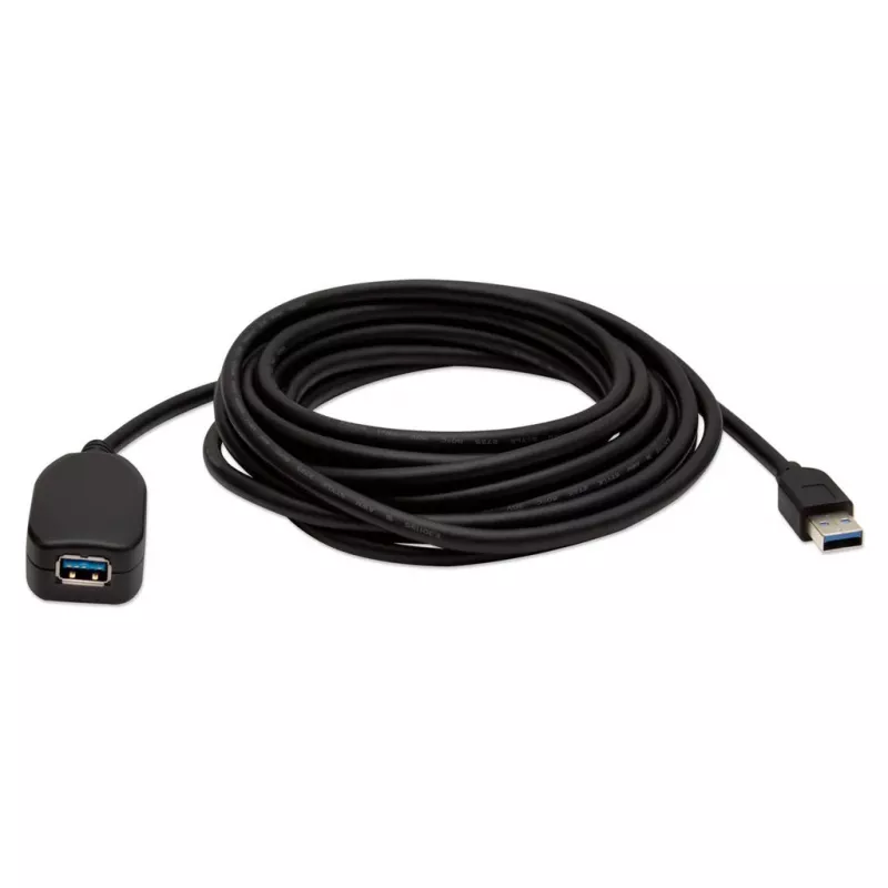 Manhattan USB-A do USB-A Przedłużacz, 5m, Męski na Żeński, Aktywny, 5 Gb/s (USB 3.2 Gen1 aka USB 3.0), Wbudowany Repetytor, SuperSpeed USB, Czarny, Trzyletnia Gwarancja, Odpowiednik USB2AAEXT5M.