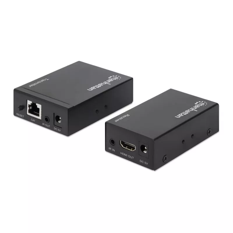 Manhattan HDMI 1080p przez Ethernet Extender Kit, Do 50 m pojedynczym kablem Cat6, Moduły Tx i Rx, Obsługa IR, Trzyletnia gwarancja