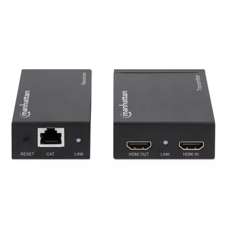 Manhattan HDMI 1080p przez Ethernet Extender Kit, Do 50 m pojedynczym kablem Cat6, Moduły Tx i Rx, Obsługa IR, Trzyletnia gwarancja