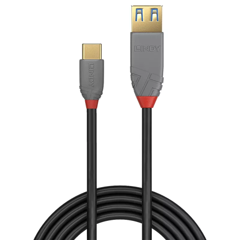 Lindy 0,15m adapter kablowyowy USB 3.2 Typ C na A, 10Gbps, Anthra Line
