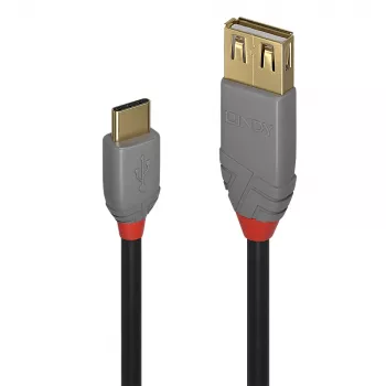 Lindy 0.15m USB 2.0 Type C to A Adapter kabel, Anthra Line, 0.15 m, USB A, USB C, USB 2.0, 0.48 Gbit/s, Czarny, szary