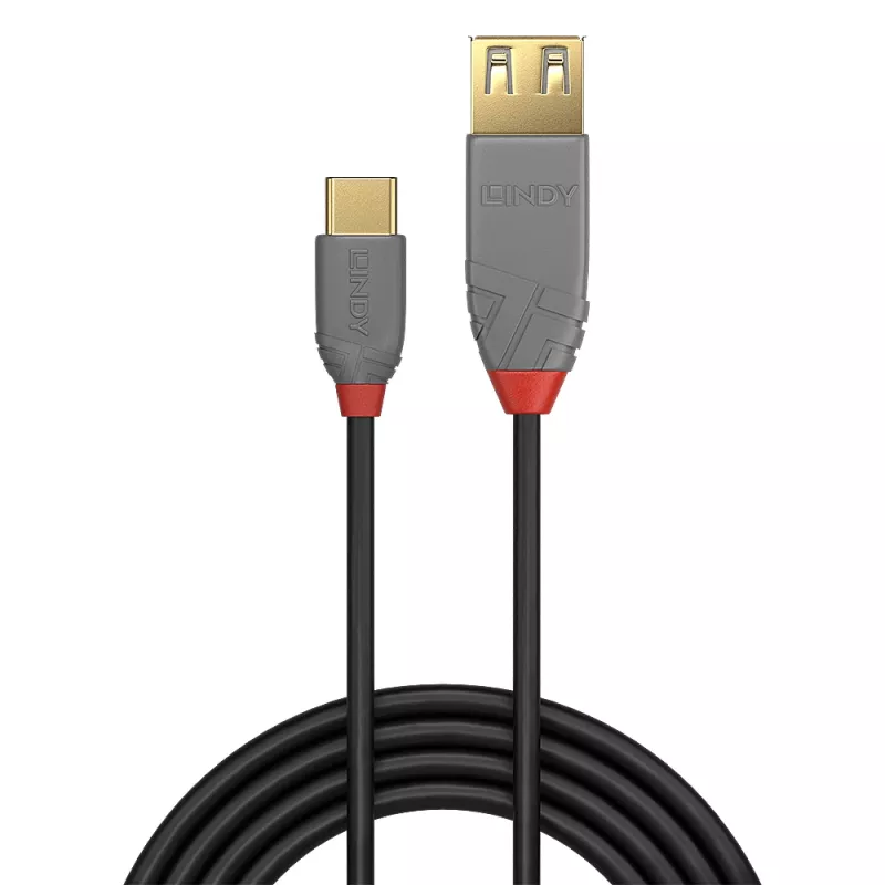 Lindy 0.15m USB 2.0 Type C to A Adapter kabel, Anthra Line, 0.15 m, USB A, USB C, USB 2.0, 0.48 Gbit/s, Czarny, szary