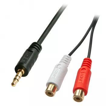 adapter kablowya AV Lindy 0,25 m - wtyk 3,5 mm na 2 gniazda RCA żeńskie