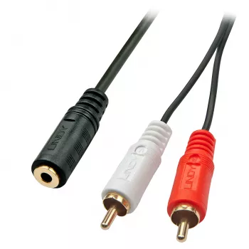 adapter kablowya AV Lindy 0,25 m – gniazdo 3,5 mm na 2 wtyki RCA