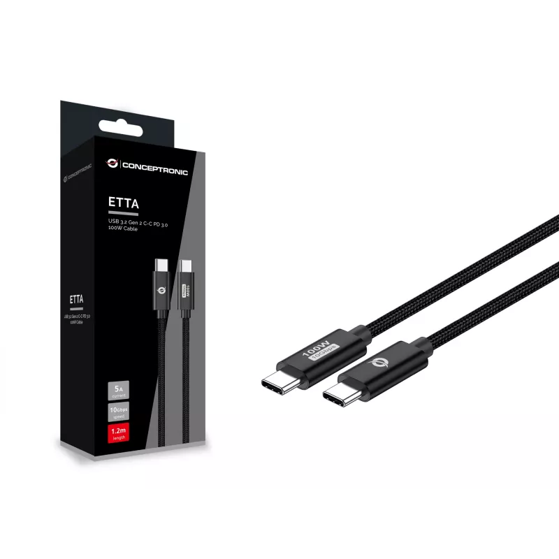 Conceptronic ETTA02B12 Kabel USB 3.2 Gen 2 C-C PD 3.0 100W 1,2 m, 20 V 5 A, 10 Gb/s, E-Mark
