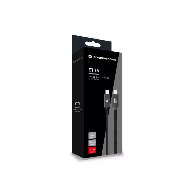 Conceptronic ETTA02B12 Kabel USB 3.2 Gen 2 C-C PD 3.0 100W 1,2 m, 20 V 5 A, 10 Gb/s, E-Mark